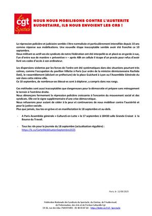 Cp Cgtspectacle Repression Syndicale 12092025