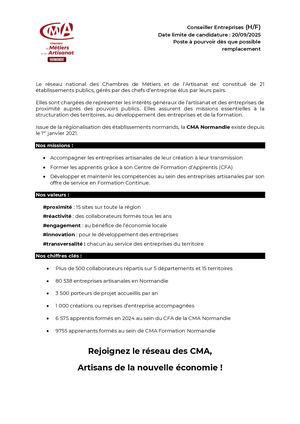 Offre Conseiller Entreprises Equipe Nord Manche