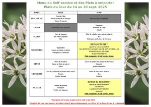 Menu Semaine 14 Au 20 Septembre 2025