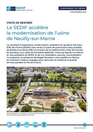 Communiqué de presse | Le SEDIF accélère la modernisation de l’usine de Neuilly-sur-Marne