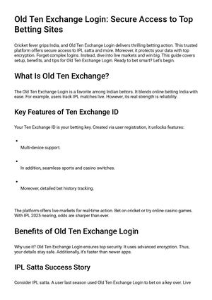 Old Ten Exchange Login Top Betting Sites