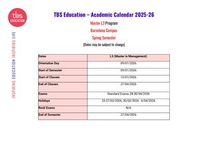 Barcelona L3 Master Calendar Spring 2526