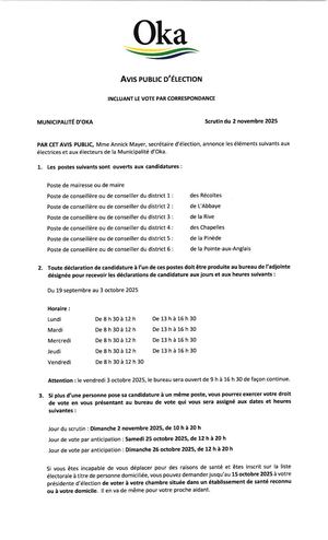 Avis Public - ÉLection incluant le vote par correspondance