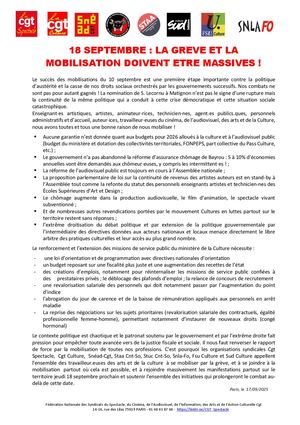 Cp Cgtspectacle 18 Septembre La Greve Et La Mobilisation Doivent Etre Massives