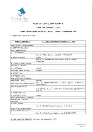 Compte Rendu du Conseil Municipal du 12 Septembre 2025