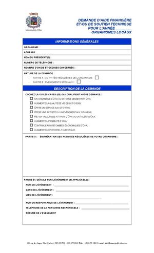 Formulaire - Demande aide financière (Organisme Locaux)