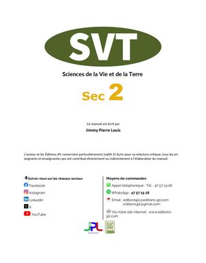Présentation dExtrait du manuel de SVT Secondaire 2, Éditions JPL