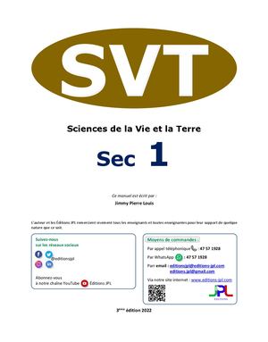Extrait du manuel de SVT Secondaire 1, Éditions JPL