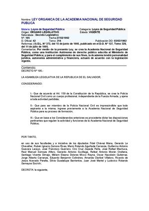 Ley Organica De La Academia Nacional De Seguridad Publica