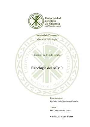 Psicología Del Asmr Trabajo Final De Grado D Carlos Javier Domínguez Camacho