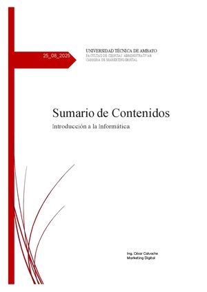 Sumario De Contenidos De Introducción A La Informática Md Cc