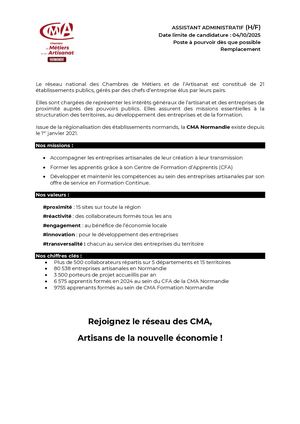 Offre Assistant Administratif Cifac