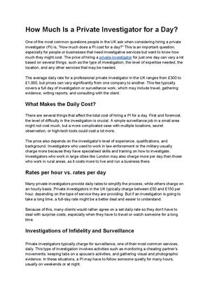 How Much Is A Private Investigator For A Day