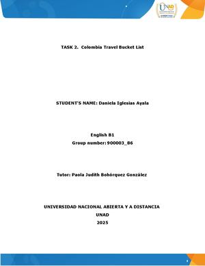 Annex 1 Final Template Task 2 –Colombia Summer Bucket List