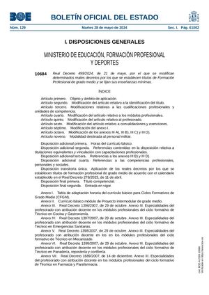 Real Decreto499 2024modifica Fpgrado Medio