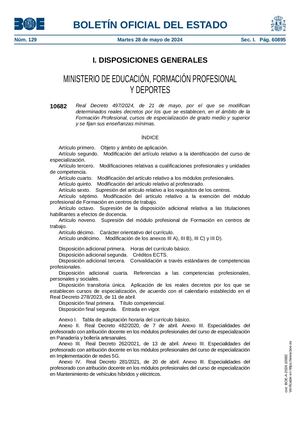 Real Decreto497 2024modifica Cursos Fp