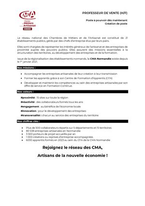 Offre Professeur De Vente Dieppe