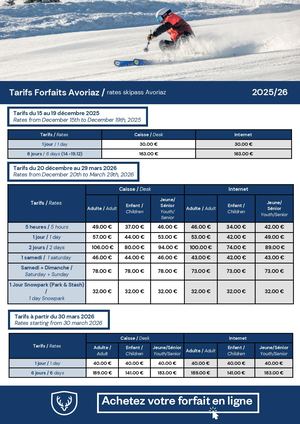 Tableau Prix Forfaits Avoriaz