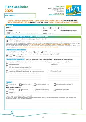 Fiche Sanitaire 2025