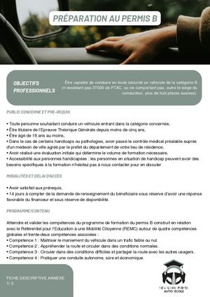 Fiche Formation - Permis B