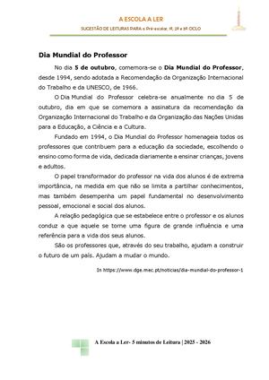 Escola A Ler Outubro 2025