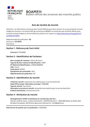 Avis d'attribution n°2025005