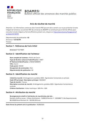 Avis d'attribution n°2025009