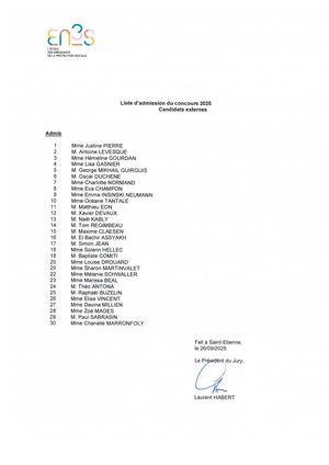 Externes Admis - Concours 2025