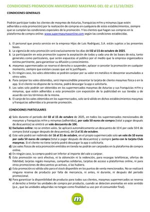 Condiciones Promo 10€x50€ Aniversario Masymas 2025