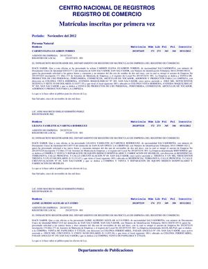 Asientos De Matricula De Empresa 1 Vez