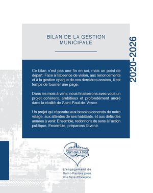 BILAN DE LA GESTION MUNICIPALE