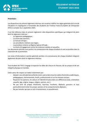 Règlement Intérieur Étudiant IFEC 2025 2026
