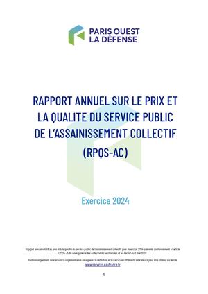 Rapport 2024 sur le prix et la qualité du service assainissement