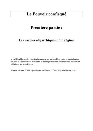 Le Pouvoir Confisqué Chapitre 1