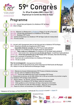 Programme 59e Congrès FCF France du 09 au 12 Oct 2025 Najac