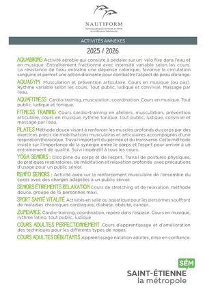 Nautiform Activités annexes planning 2025 2026