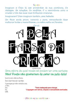 A Bela Farsa Da Criação / Roteiro / Peça de teatro / Espetáculo / Ronaldo Passos