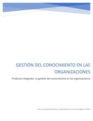 Producto Integrador La Gestión Del Conocimiento En Las Organizaciones