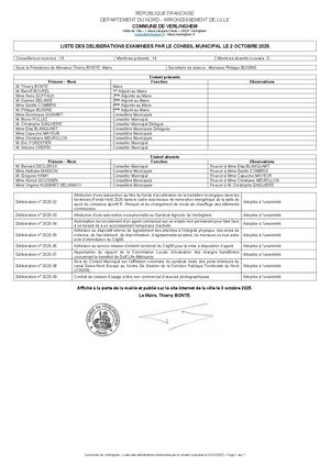 Liste Délibérations conseil municipal 02/10/2025