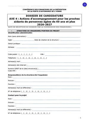 Dossier Candidature AMI Axe 4