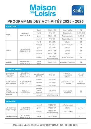 Senlis MDL - Programme Des Activités - 2024-2025