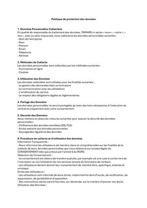 TRIMARG Politique De Protection Des Données