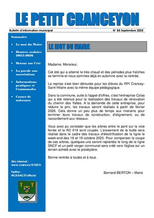 Le Petit Cranceyon N°85 Septembre 2025 Vf