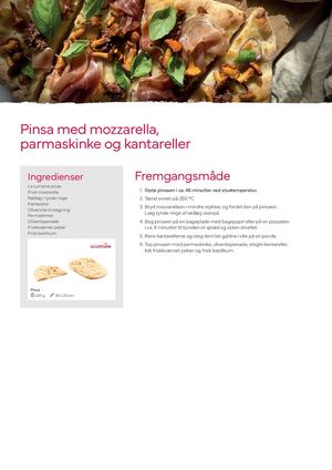 Pinsa med mozzarella, parmaskinke og kantareller