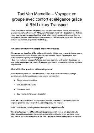 Taxi Van Marseille – Voyagez en groupe avec confort et élégance grâce à RM Luxury Transport
