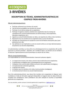 Description tâches des administrateurs de Coopsco 3-Rivières