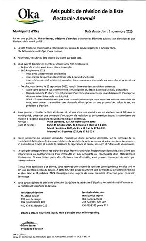 2025 10 09 Avis public de révision de la liste électorale Amendé
