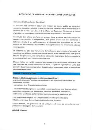 Règlement de visite - Carmélites x Monuments de Toulouse