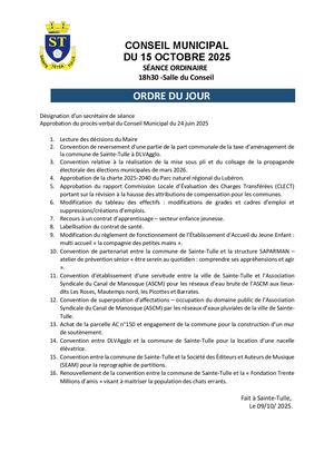 Ordre Du Jour Conseil Municipal Du 15 Octobre Sainte Tulle