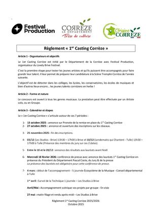 Règlement 1er Casting Corrèze 2026